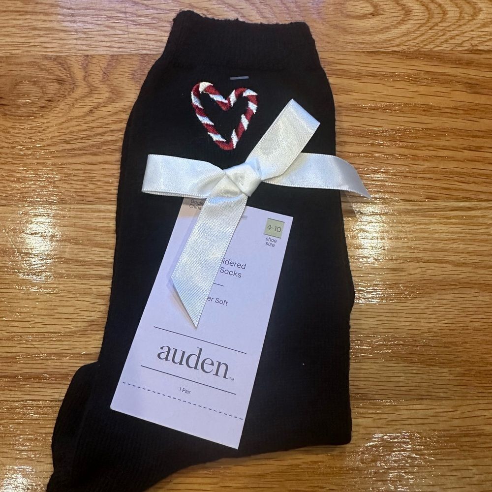 4X Auden Christmas Candy Canes Socks Black